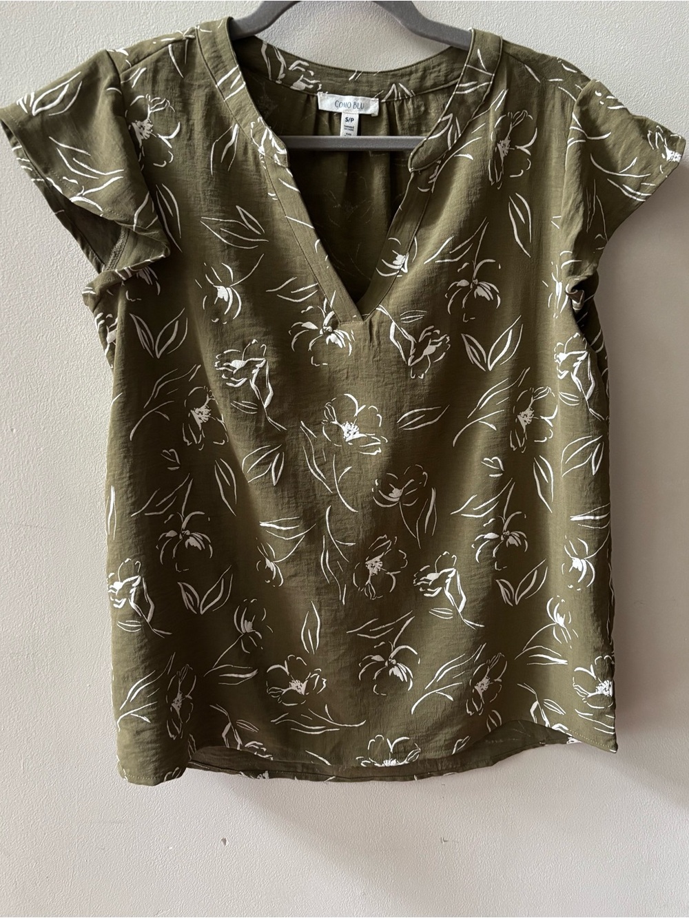 Olive Green Floral V-Neck Tunic Top